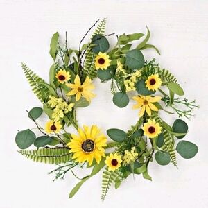 6" Sunflower & Heathers Candle Ring Wreath Decor Accent